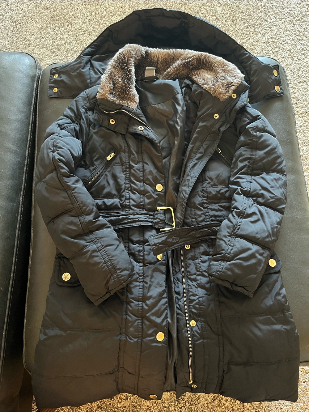 Zara Black Puffer Coat with Faux Fur Trim